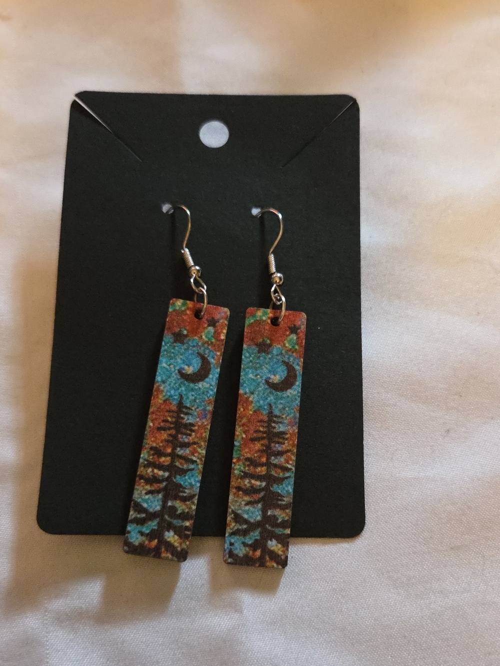 Moonlit Forest Wooden Dangle Earrings in Blue and Brown